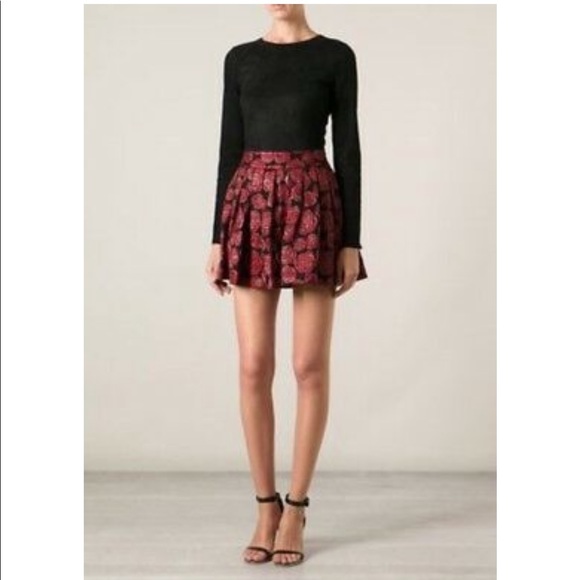 ALICE & OLIVIA RED/BLACK ROSES JACQUARD SKIRT - Picture 1 of 7